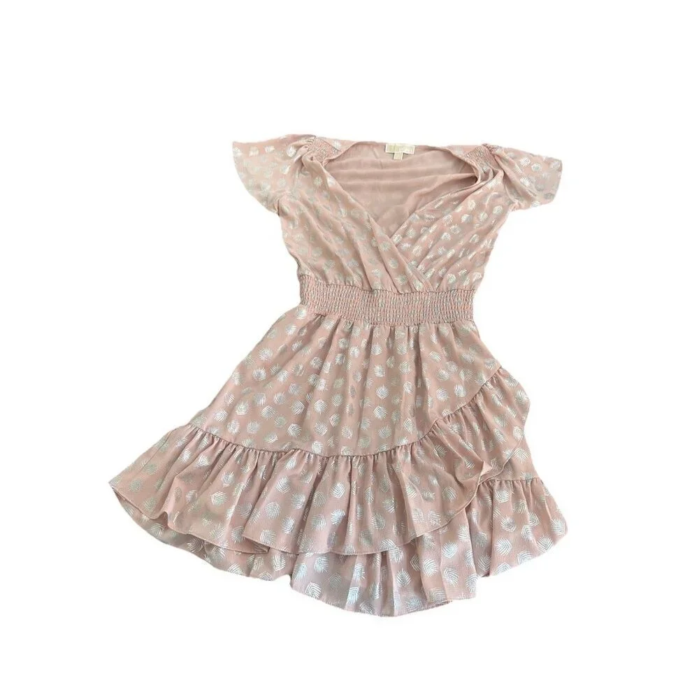 MICHAEL Michael Kors Women's Julia Palm-Print Fit & Flare Dress Pink Small